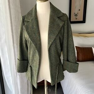 Kenzie Tweed Coat Jacket With Front Tie Closure, Size 4